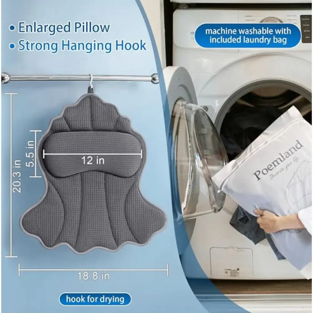 Brand New Luxury Soft 4d Mesh Bath Pillow for Tub, bathtub pillow- Gray